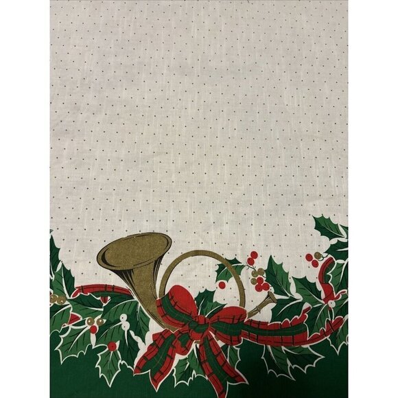 Vintage Set 2 Christmas Tablecloths Round Rectangle Holly Ribbon Holiday Linens - Picture 5 of 16